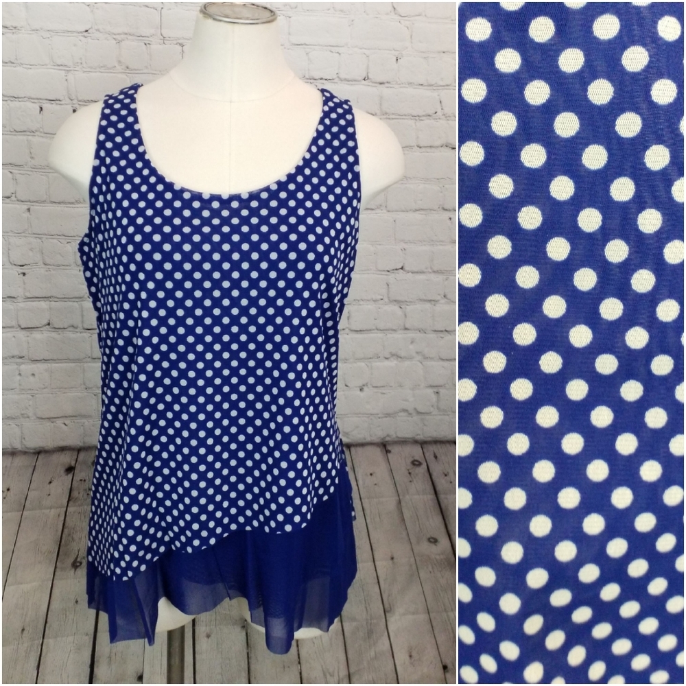 INC International Concepts Layered Tank Top Blue Polka-dot